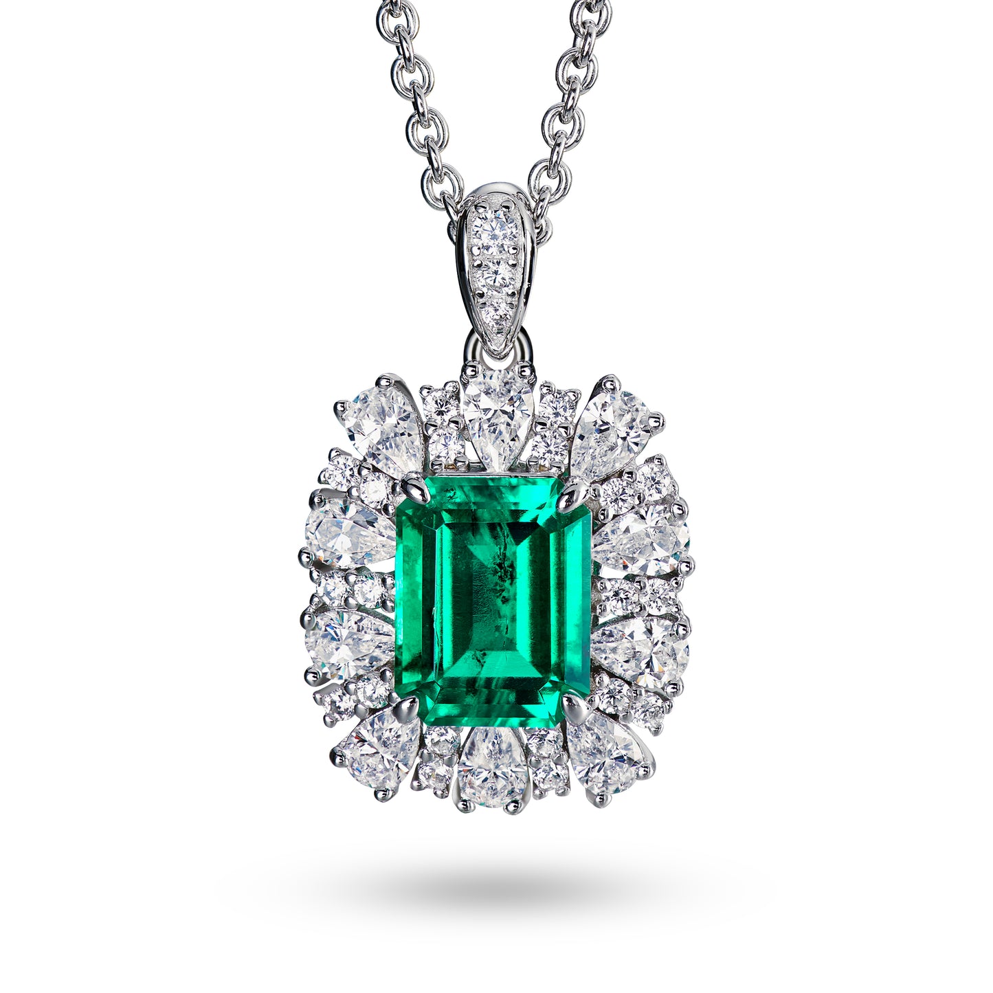 halo lab grown Emerald necklace