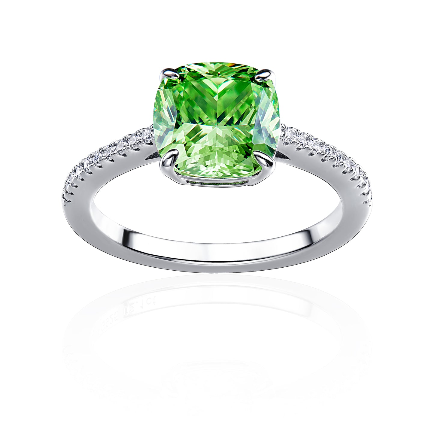 cushion cut green diamond ring