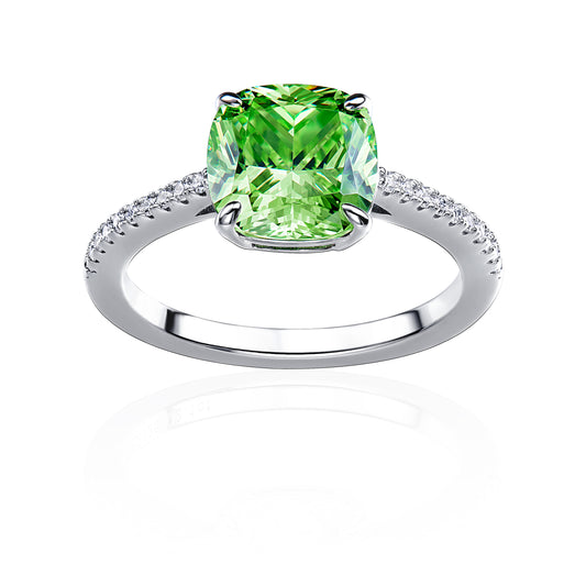 cushion cut green diamond ring