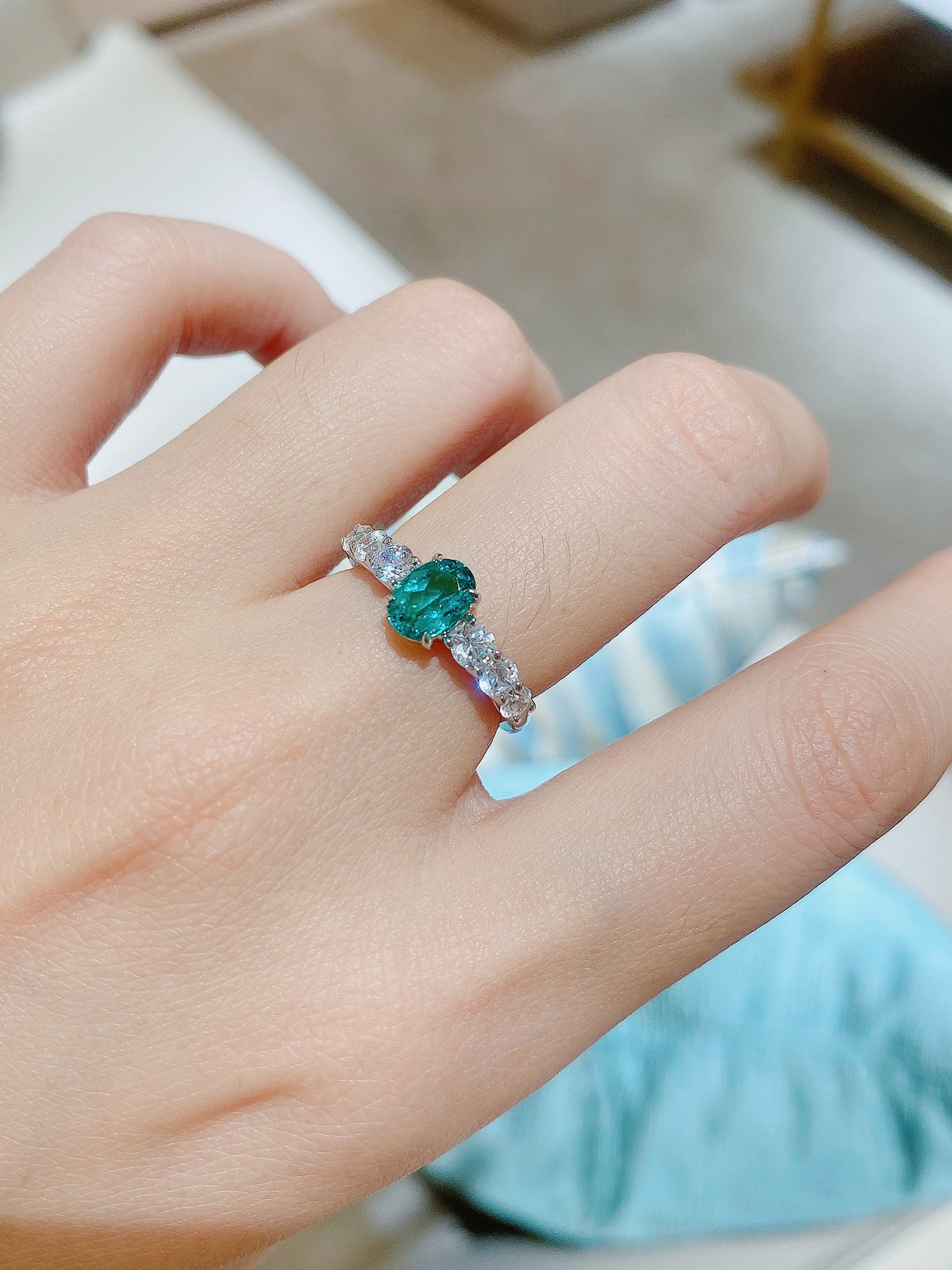 lab grown Paraiba row ring