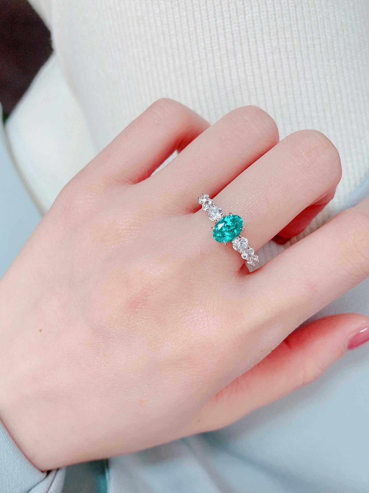 lab grown Paraiba row ring