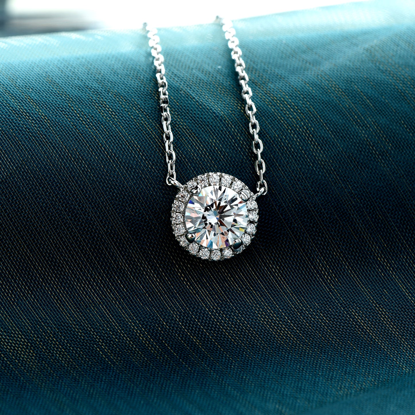 round halo diamond necklace