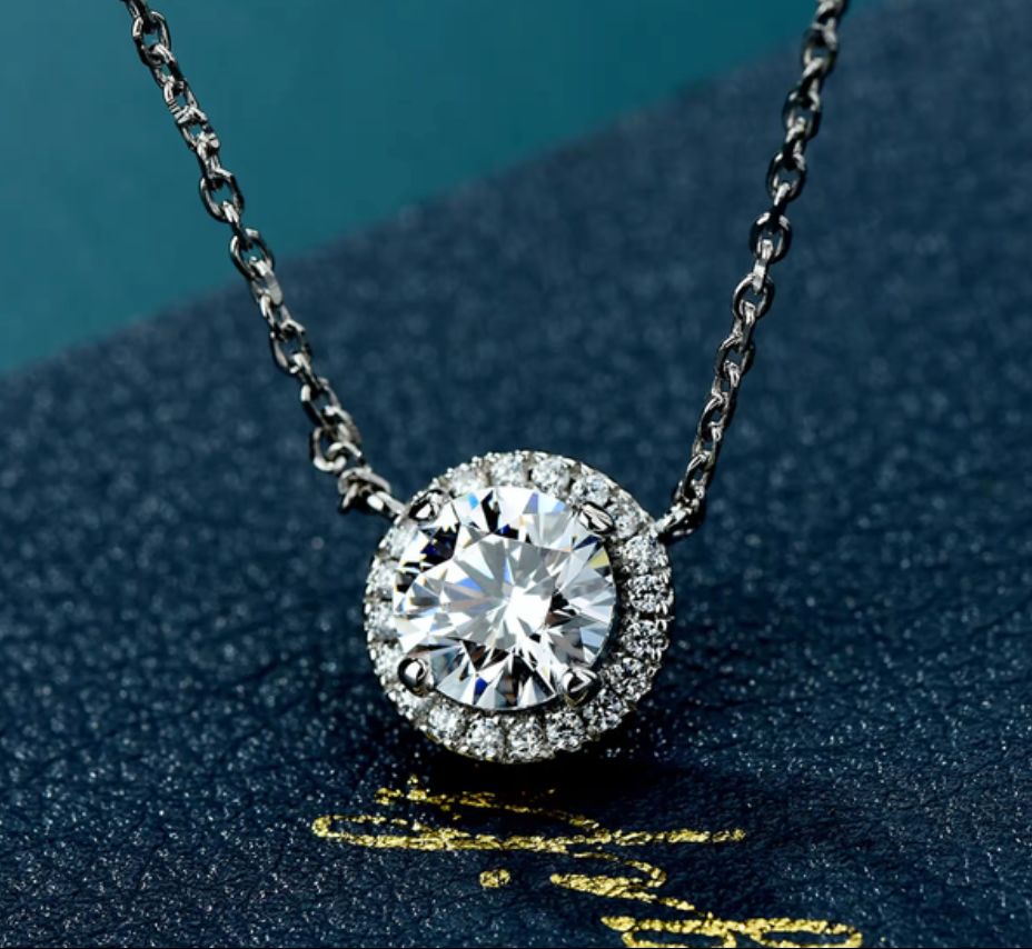 round halo diamond necklace